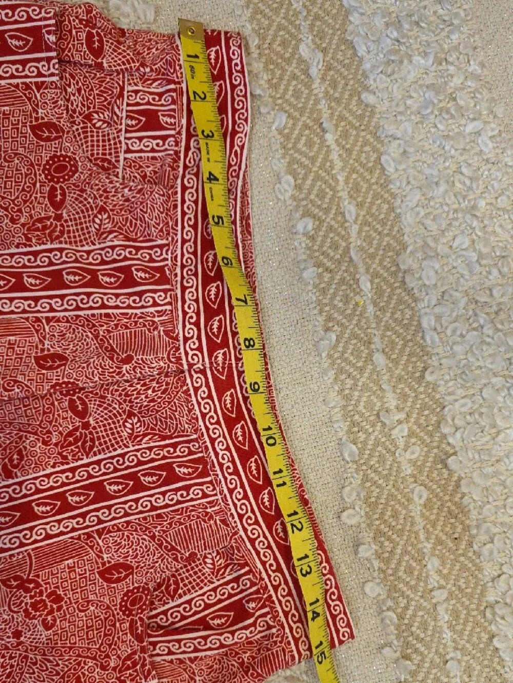 Printed Wide-Leg Cotton Pants in Pinky Red White Floral Paisley Medium (S) - Picture 4 of 12